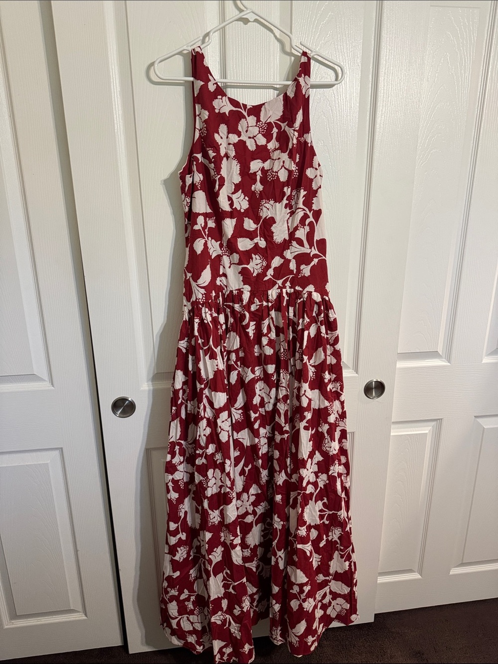 Red Floral Maxi Dress with White Botanical Print